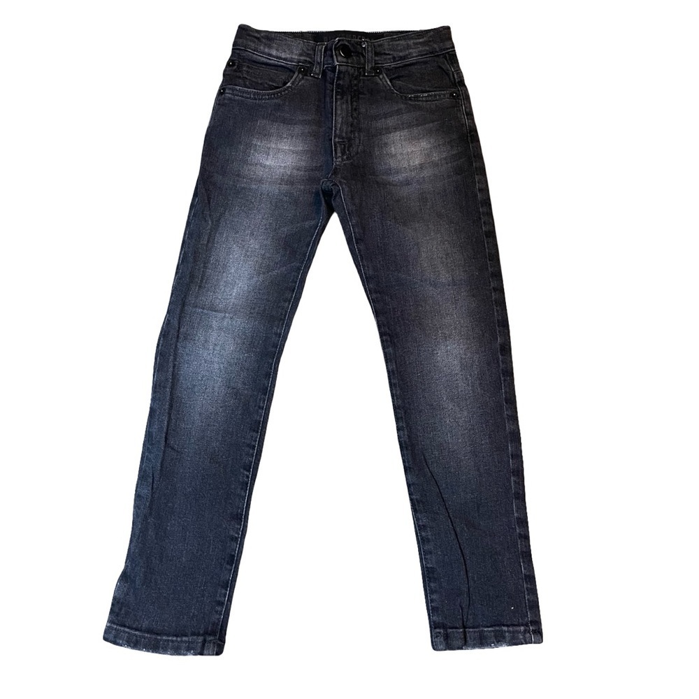 Bikkembergs (2) pair kids size 6 jeans. Spellout down leg. (1) black (1) blue